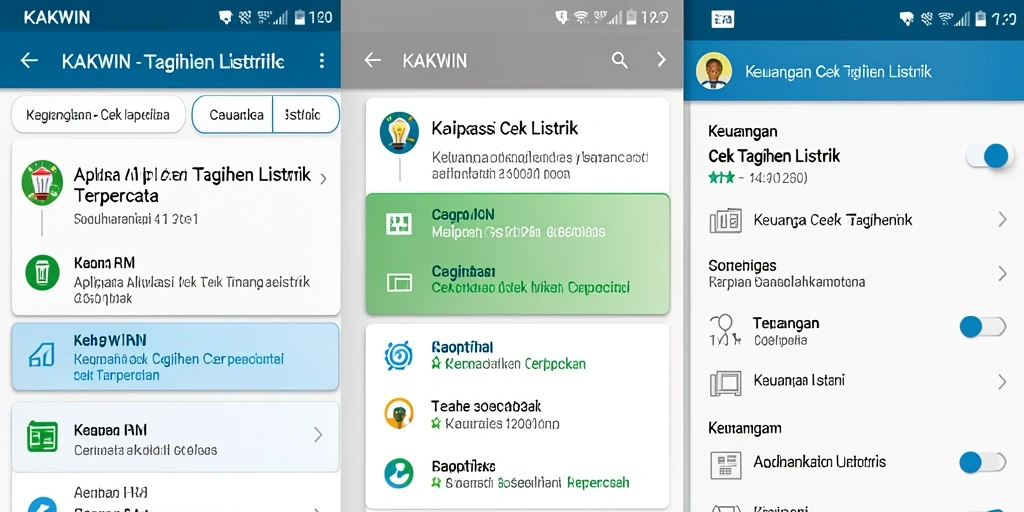 Antarmuka aplikasi KAKWIN menampilkan informasi tagihan listrik dengan jelas.