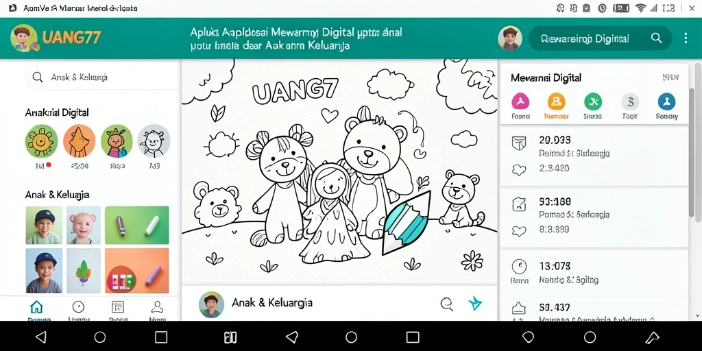 Antarmuka UANG77 yang ramah untuk anak-anak dengan pilihan mewarnai yang beragam.